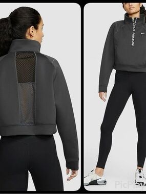 Nike Pro Dark Smoke Grey Dri-Fit Half-Zip Pullover with Back Mesh Back (Size L)